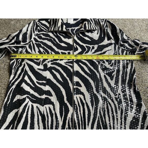 Misook Zebra Print Shiny Paillettes Full Zip Jacket Black White Size Large - Picture 6 of 7